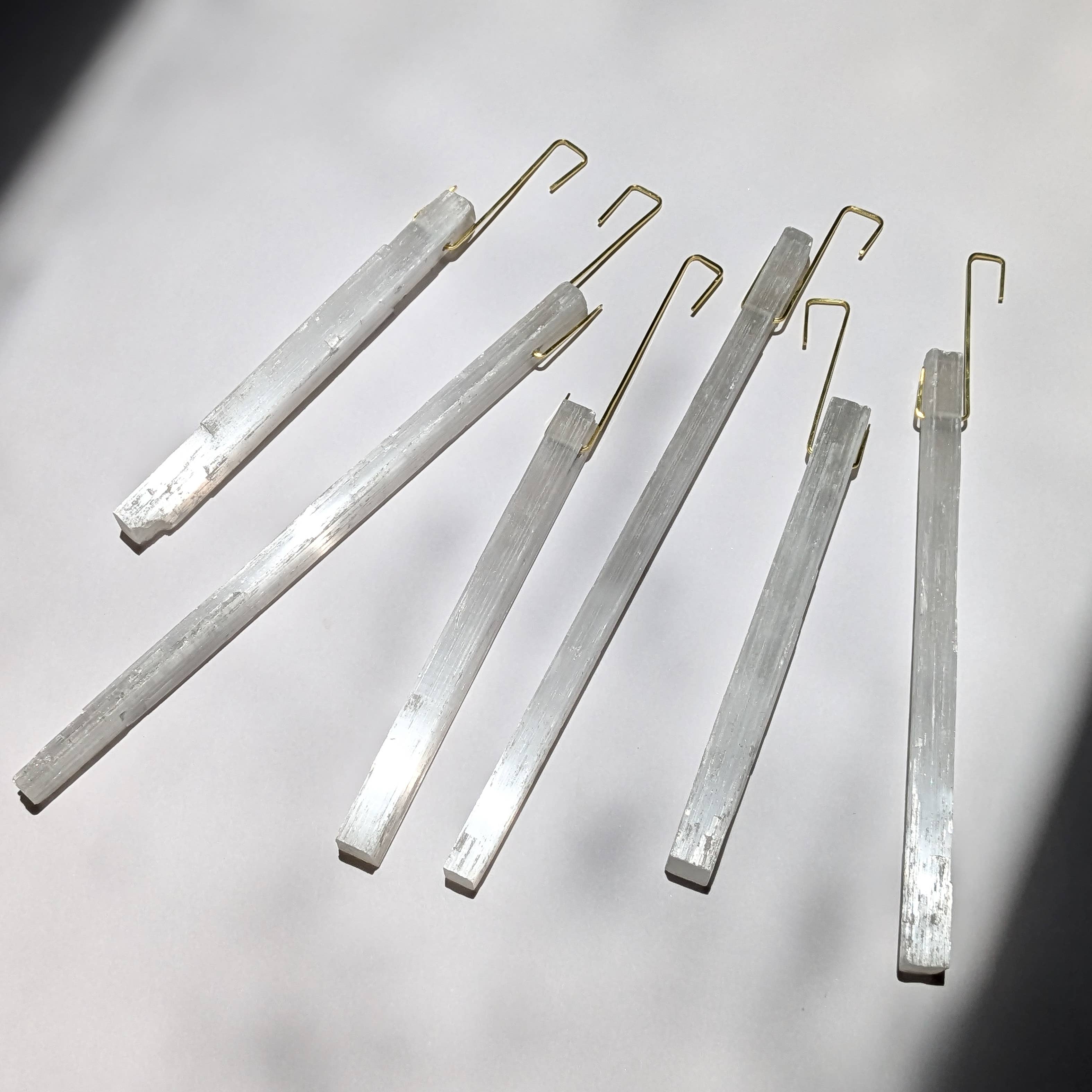 Selenite and Brass Ornaments